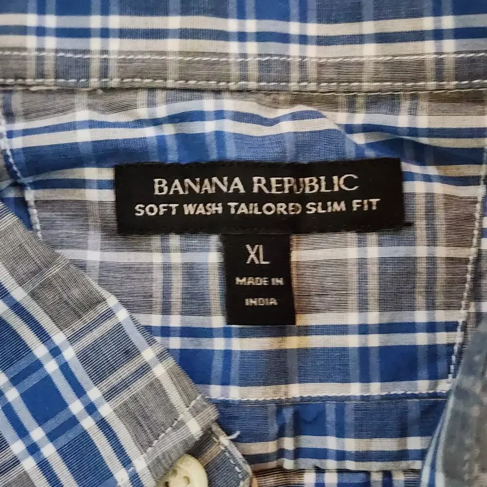 Banana Republic Mens Soft Wash Tailored Slim Fit Shirt Size XL Plaid Button Down